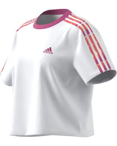 adidas Essentials 3-Stripes Single Jersey Crop Top T-Shirt - Bianco