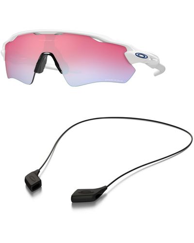 Oakley Oo9208 Sunglasses Bundle: Oo 9208 Radar Ev Path 920847 Polished White And Medium Black Leash Accessory Kit - Pink