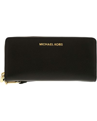 Michael Kors Jet Set Travel Continental Leather Wallet/Wristlet - Black/Gold - Schwarz