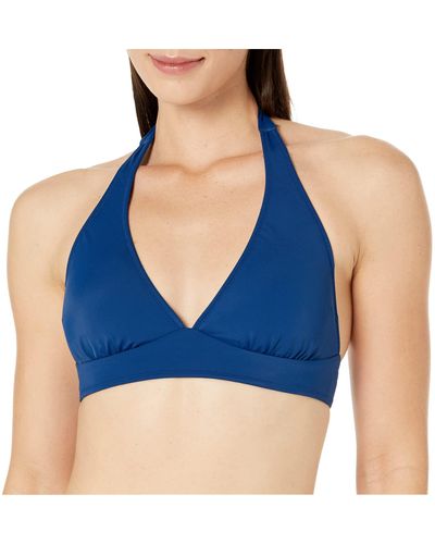 Amazon Essentials Bikini-Badeanzug-Oberteil mit Leichter Unterstützung und gebundenem Neckholder - Blau