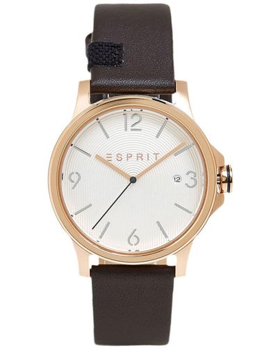Esprit Edelstahl-Uhr mit Leder-Armband - Weiß