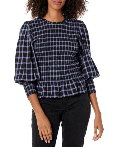 NIC+ZOE Nic+zoe Twilight Plaid Smocked Top - Blue