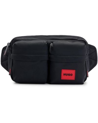 HUGO Structured-material Belt Bag With Red Logo Label - Black