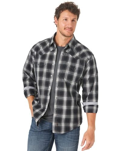 Wrangler Retro Two Pocket Long Sleeve Snap Shirt - Grey
