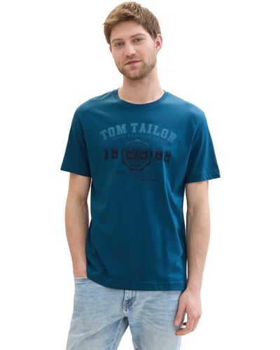 Tom Tailor Basic T-Shirt mit Logo-Print - Blau
