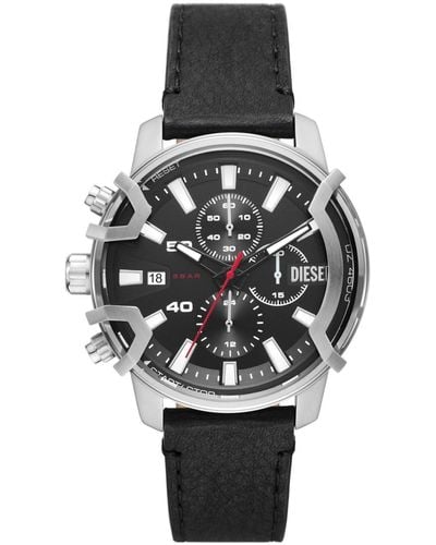DIESEL Dz4603 Griffed Stainless Steel And Leather Watch - Black