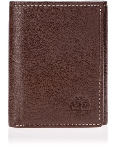 Timberland Mens Leather Trifold With Id Window Tri Fold Wallet - Brown