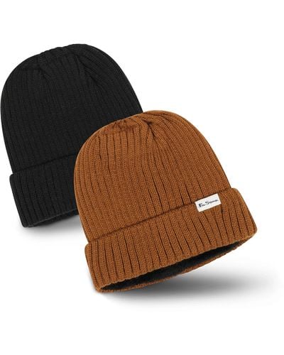 Ben Sherman Cuffed Winter Hat With Fur Lining - 2 Pack Warm Beanie - Brown