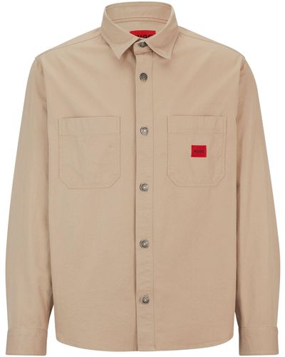 HUGO Erato Oversized Hemd aus Baumwoll-Twill mit Logo-Etikett Beige XXL - Natur