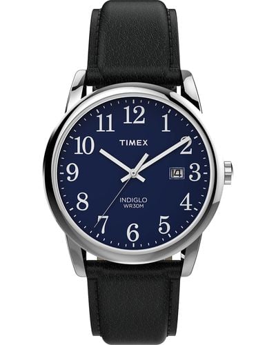 Timex Tone Case Blue Dial With Black Leather