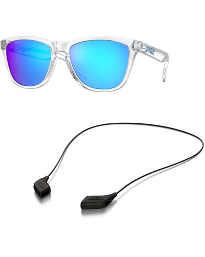Oakley Oo9013 Sunglasses Bundle: Oo 9013 9013d0 Frogskins Crystal Clear Prizm And Medium Black Leash Accessory Kit - Blue