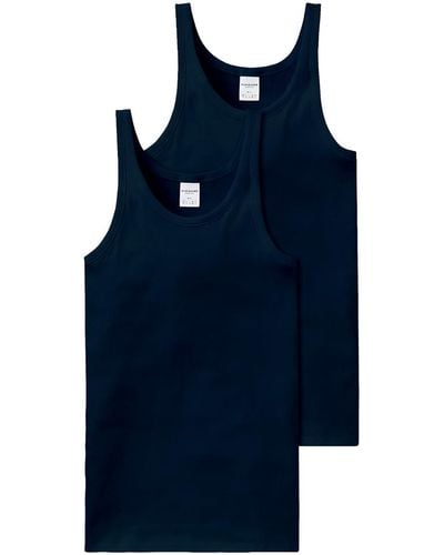 Schiesser 2 Pack Unterhemd ohne Arm-Essential Feinripp Unterwäsche - Blau