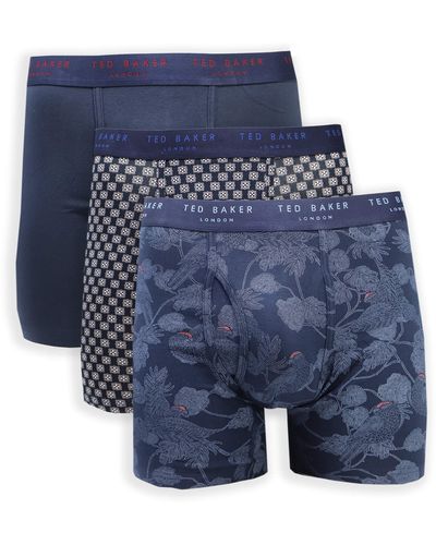 Ted Baker London 3 Pack Cotton Stretch Patterned Boxer Brief Corti - Blu