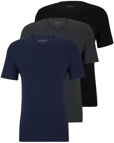 BOSS Set Van Drie T-shirts Met V-hals In Katoenen Jersey - Blauw