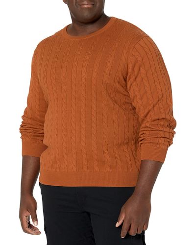 Amazon Essentials Crewneck Cable Sweater Pullover-Sweaters - Marrón