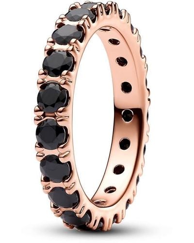 PANDORA Timeless 14k Rose Gold-plated Ring With Black Cystal - Pink