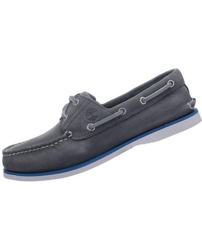 Timberland Classic 2-eye Boat Grey Leather Boat Shoes Trainers - Blue