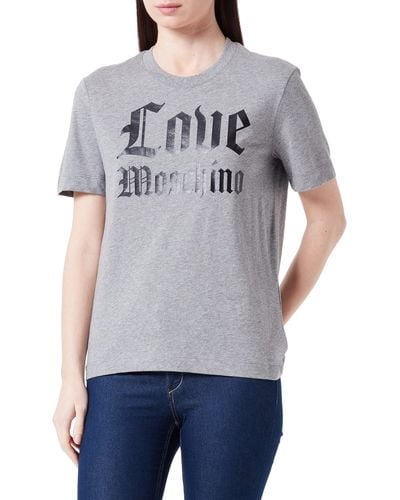 Love Moschino Vestibilità Regolare con Logo Gotico Lucido Mylar T-Shirt - Grigio