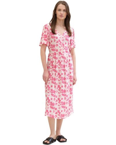 Tom Tailor Basic Sommer-Kleid mit Allover Print - Pink
