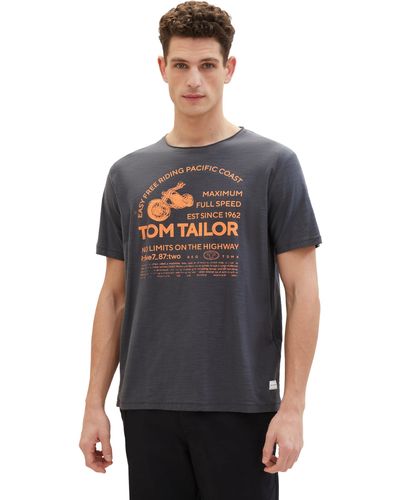 Tom Tailor T-Shirt mit Biker-Print aus Baumwolle - Grau