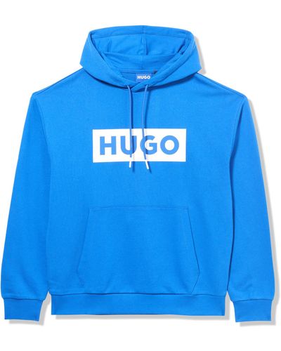 HUGO Logo Stripe Cotton Hooded Sweatshirt - Blue