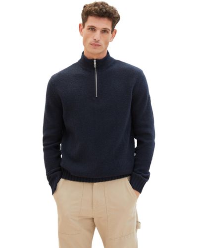 Tom Tailor Cosy Troyer Pullover - Blau