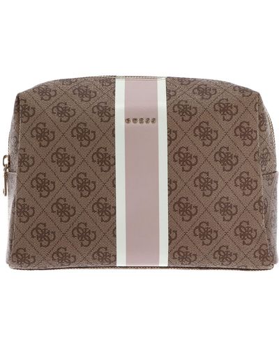 Guess Large Top Zip Cosmetic Bag Latte Logo - Métallisé