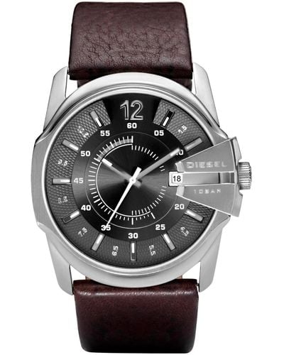 DIESEL Master Chief Stainless Steel And Leather Three-hand Analog Watch - Brown