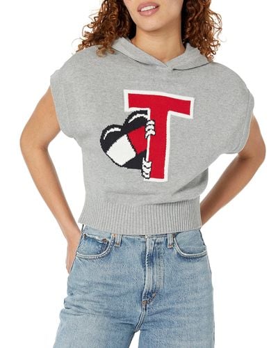 Tommy Hilfiger Casual Pullover Sweatshirt Short Sleeve Hoodie - Gray