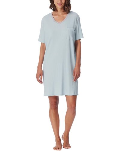 Schiesser Kurzarm Baumwolle Modal Sleepshirt Bigshirt-Nightwear Nachthemd - Blau