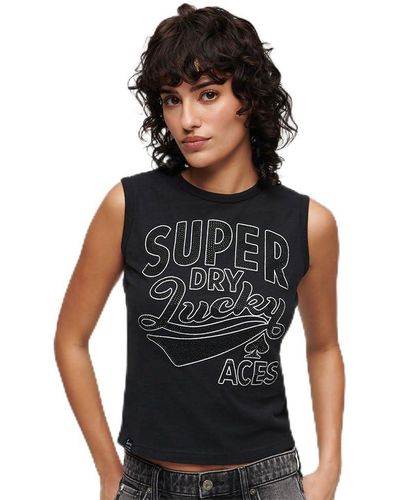 Superdry Retro Embellished Sleeveless T-shirt L Black