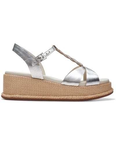 Clarks Kimmei Twist Leather Sandals In Silver Wide Fit Size 5 - White