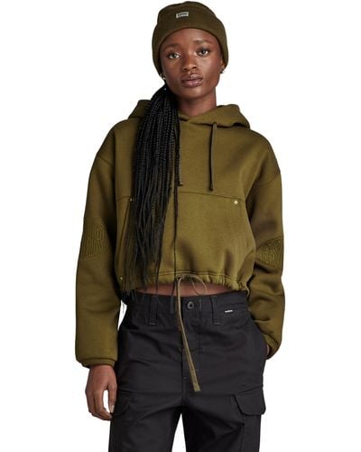 G-Star RAW Sleeve Graphic Cropped Loose Hoodie - Green