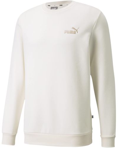 PUMA Essentials+ Embroidery Logo Fleece Crew Sweatshirt - White