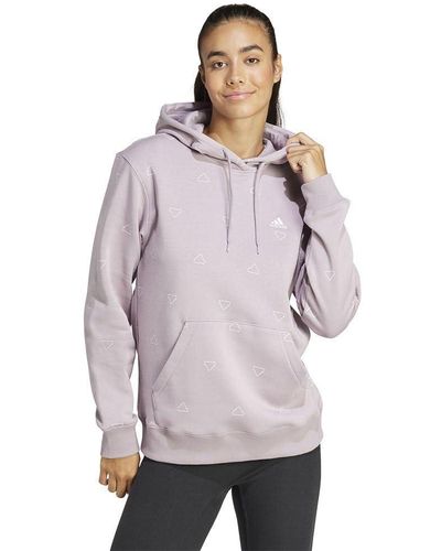 adidas Essentials Monogram Regular Fleece Graphic Hoodie Sweatshirt - Lila
