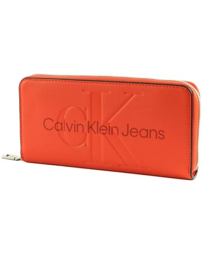 Calvin Klein Big Wallet With Double Logo - Size One - Rood