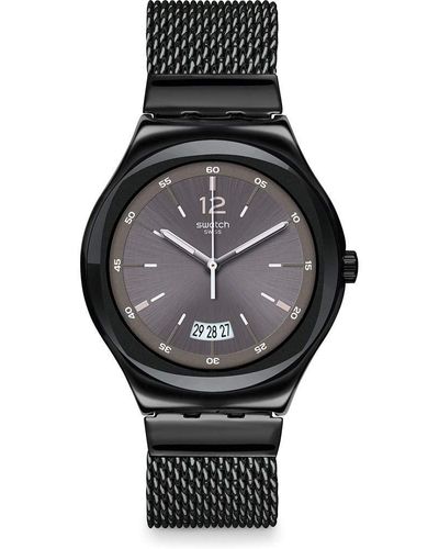 Swatch Analog Quarz Uhr mit Edelstahl Armband YWB405MA - Schwarz