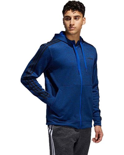 adidas 's Tech Full Zip Fleece Hoodie Performance Hooded Track Jacket - Blau