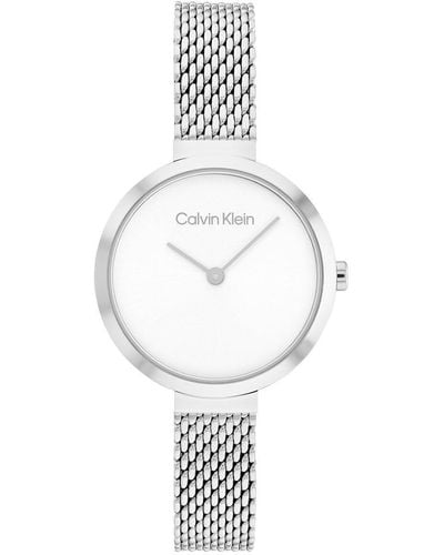 Calvin Klein Analogue Quartz Watch For Women With Silver Stainless Steel Mesh Bracelet - 25200082 - White