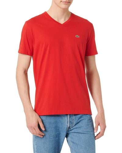 Lacoste S/s Pima Jersey V-neck T-shirt - Red