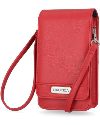Nautica Catalina Vegan Leather RFID s Crossbody Cell Phone Purse Holder Wallet - Rot