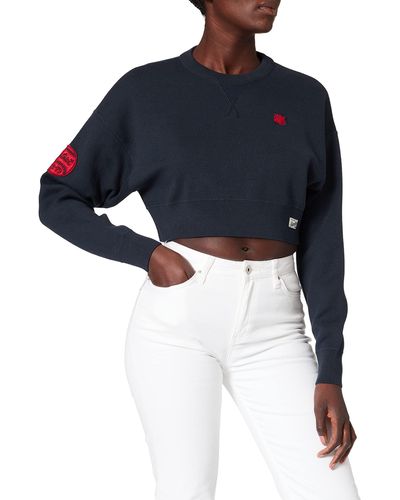 Superdry Varsity Crop Cotton Crew Pullover Sweater - Blau