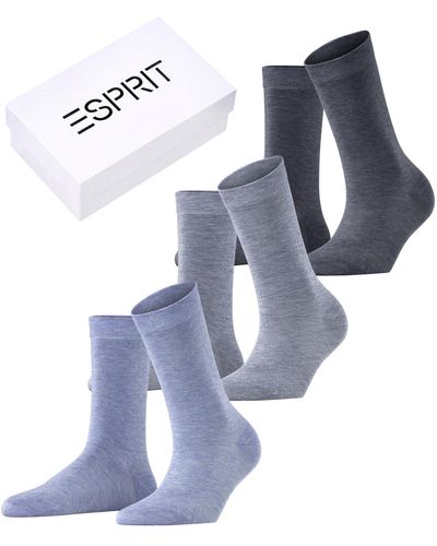 Esprit Solid Mix 3-Pack W SO lyocell cotone tinta unita confezione di 3 paia - Blu