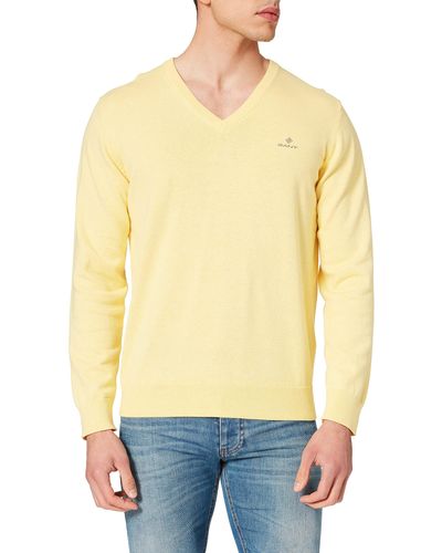 GANT Classic Cotton V-neck Pullover Jumper - Yellow
