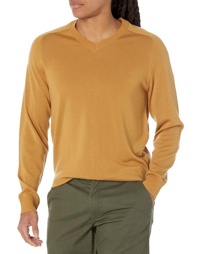 Amazon Essentials Pullover aus Merinowolle mit V-Ausschnitt in normaler Passform - Gelb
