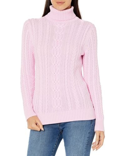 Amazon Essentials Fisherman Cable Turtleneck Sweater pullover-sweaters - Pink