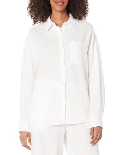 The Drop , camicia da donna in lino India, taglio morbido, bianca, S - Bianco