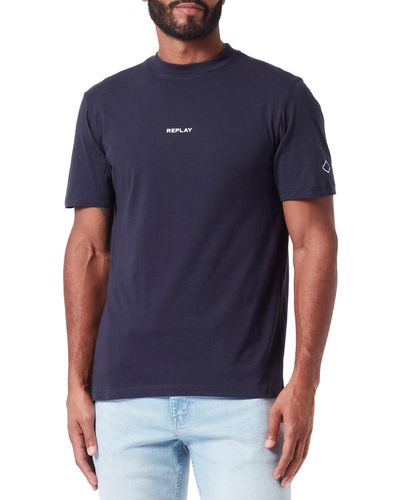 Replay T-shirt da Uomo ica Corta Girocollo Logo - Blu