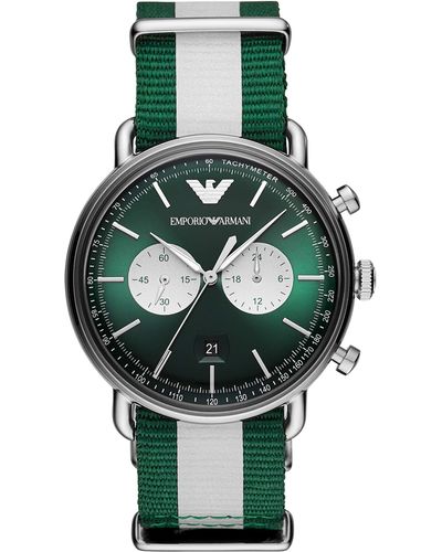 Emporio Armani Chronograph Quarz Uhr mit Nylon Armband AR11221 - Grün
