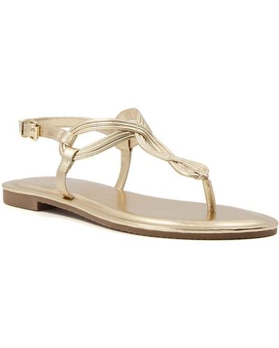 Dune Ladies Logic Twist Toe-post Sandals Size Uk 5 Flat Heel Flat Sandals Gold - Natural